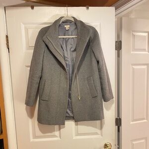 J. Crew Wool Grey Pea Coat Gold Zipper Silver Coral Lining - Size 0P - Xsmall